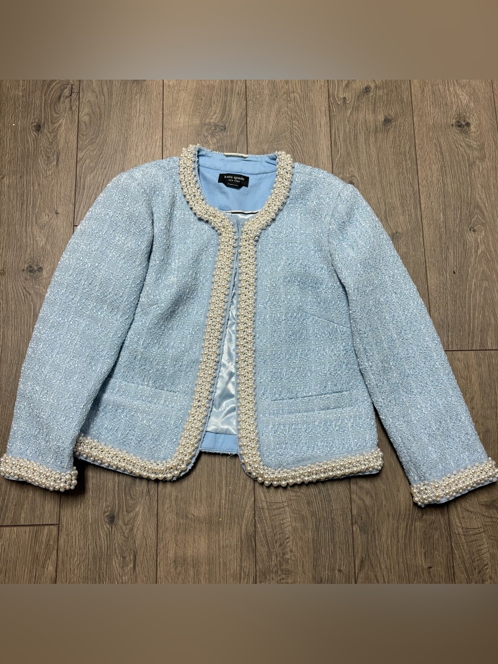 Blue pearl blazer shiny tweed Kate spade size 6 heavy